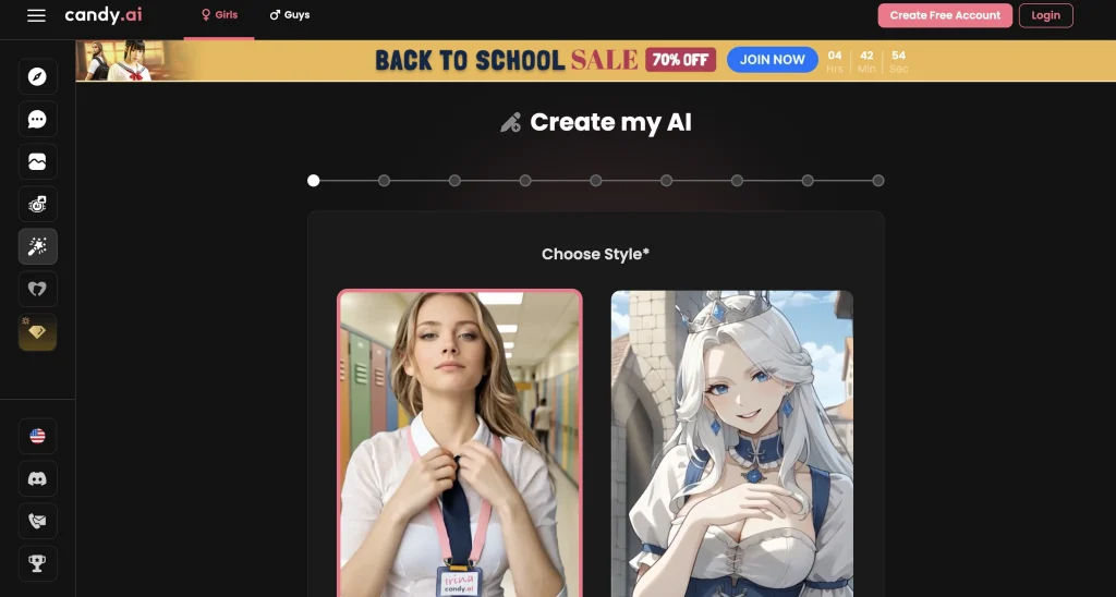 Screenshot of Candy AI showing interactive AI characters and chat interface for adults 18+.