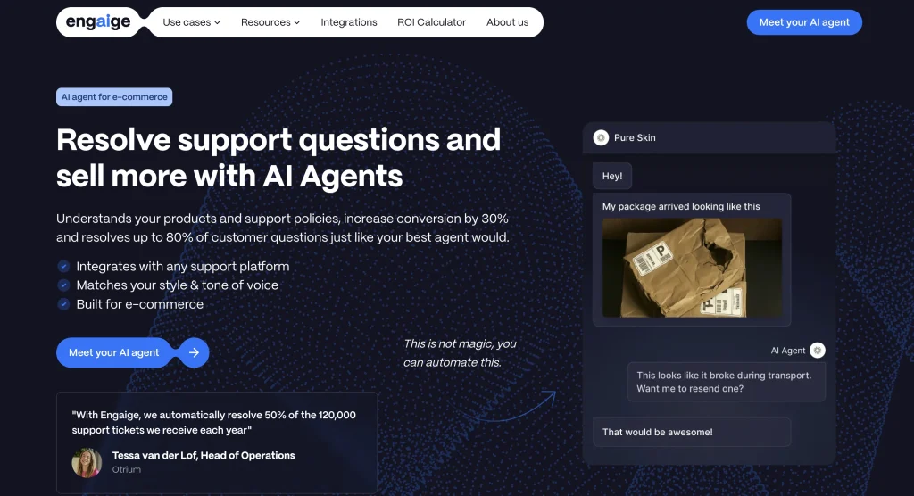 LetsEngaige platform handling Shopify order tracking and AI-driven customer support.