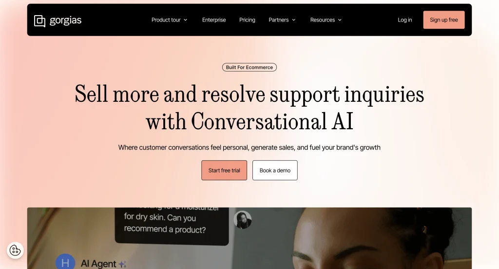 Gorgias interface showing automated Shopify order tracking and customer support tickets.