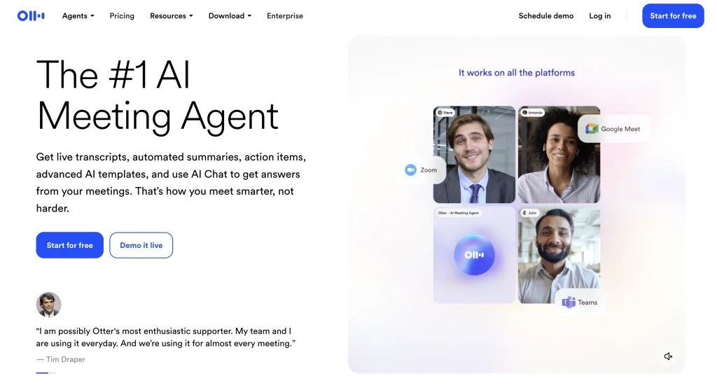 Otter AI homepage
