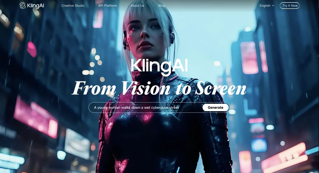Kling AI dashboard showing AI video creation tools, including text-to-video and image-to-video features, for professional video production.