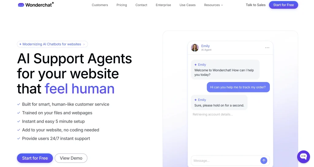Wonderchat platform demonstrating Shopify order tracking with AI-driven proactive updates.
