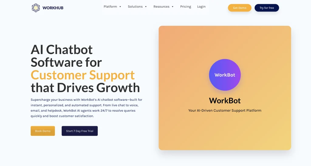 Workhub.ai dashboard offering AI-powered Shopify order tracking solutions.