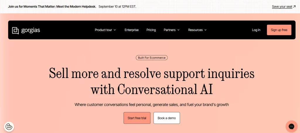 Gorgias Shopify AI Chatbot with conversational AI for sales and support.