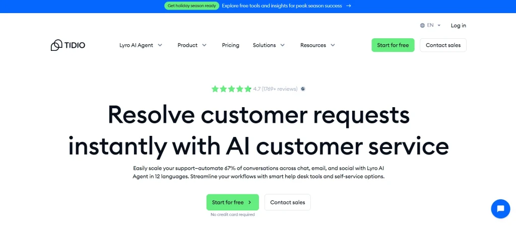 Tidio Shopify AI Chatbot for automated customer service and conversion.