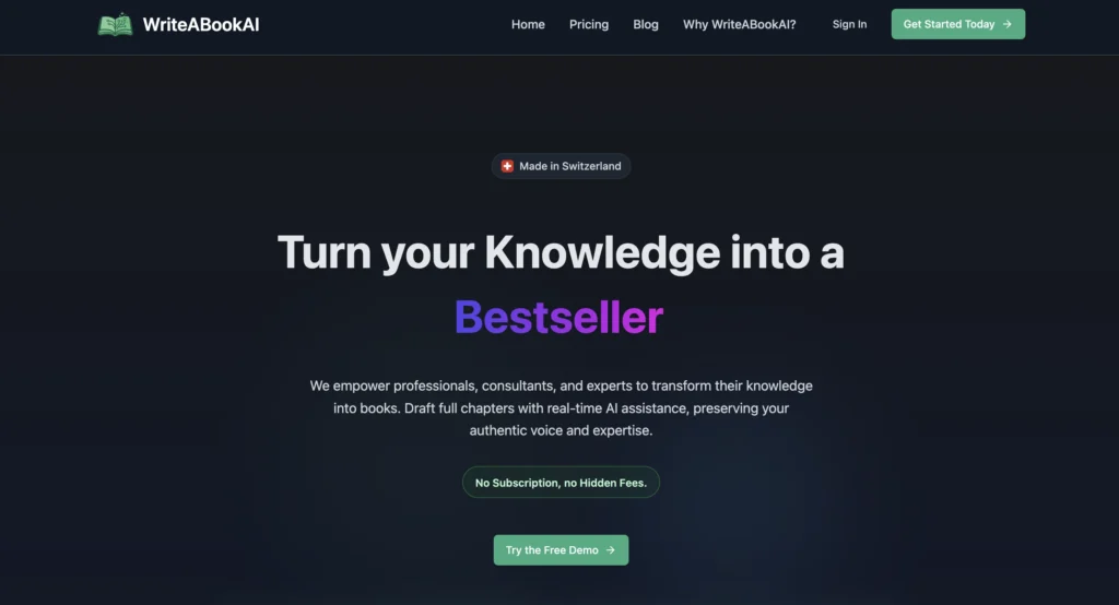 WriteABookAI homepage