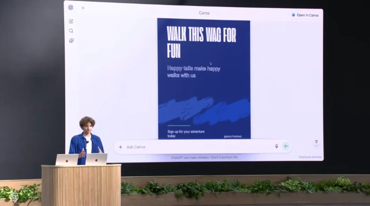 Demo of A poster created by Canva from inside ChatGPT made on the DevDay, 2025- showcasing one of OpenAI's new feature