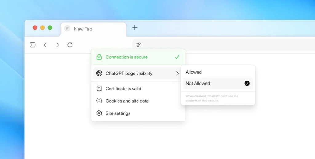 Screenshot of ChatGPT Browser settings showing the option to enable or disable “include web browsing” for data usage.