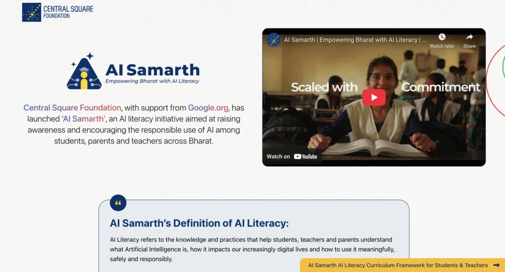 AI Samarth course portal developed by IIT Madras and Central Square Foundation for educators in India.