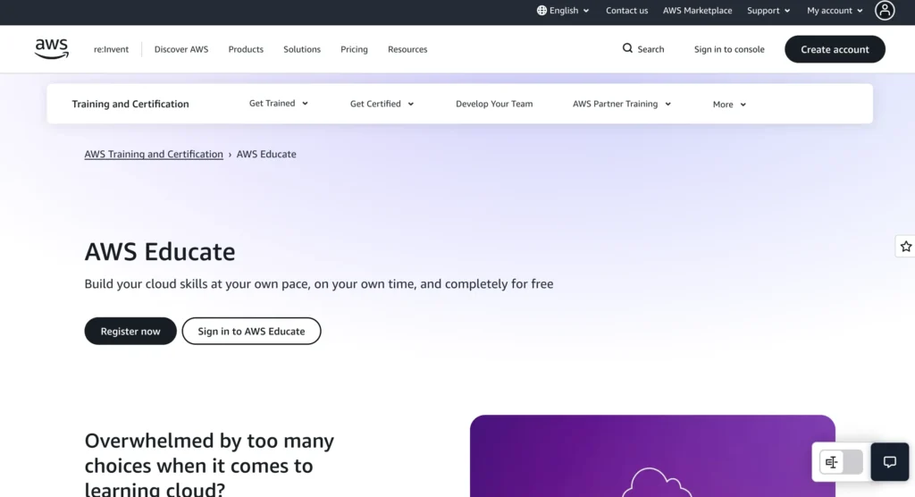 AWS Educate website