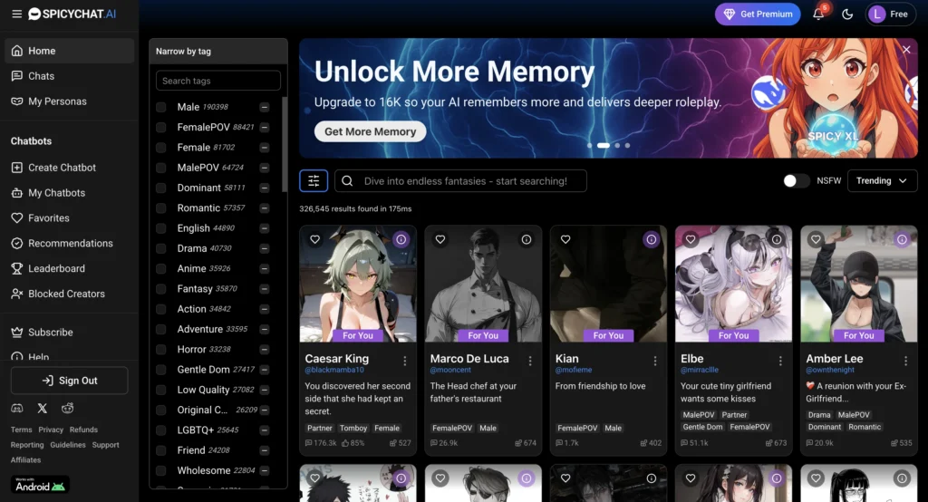 SpicyChat AI website