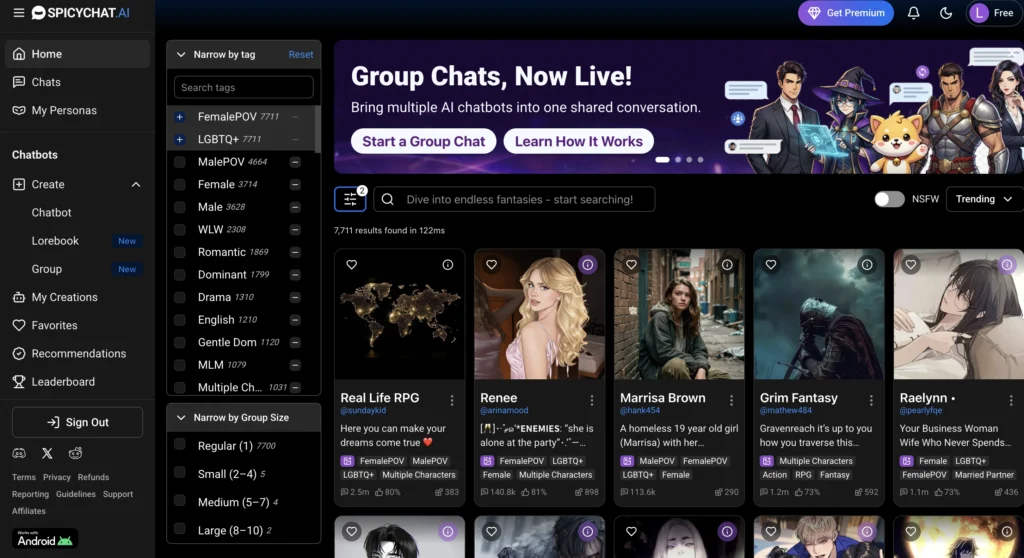 SpicyChat AI website