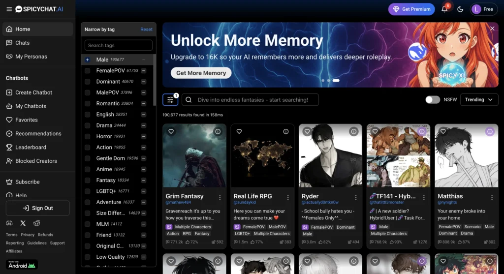 SpicyChat AI website