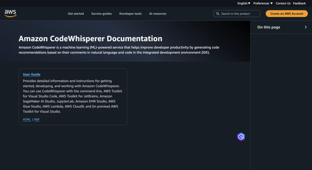 Amazon CodeWhisperer AI coding assistant inside code editor
