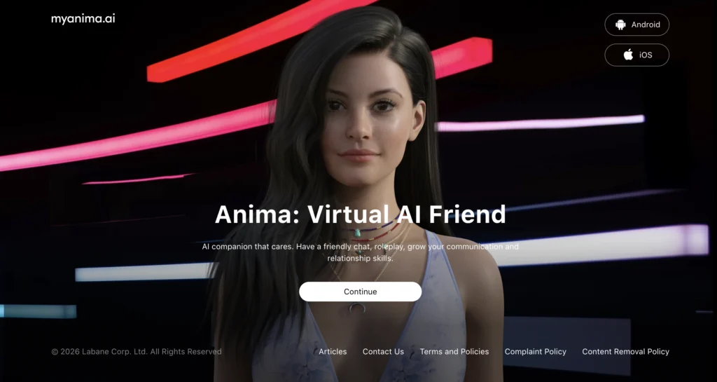 Myanima.ai website