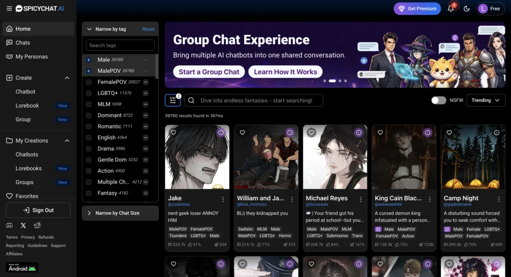 SpicyChat AI website