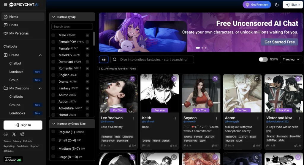 SpicyChat AI website