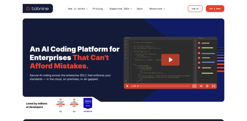 Tabnine AI code completion tool integrated in IDE