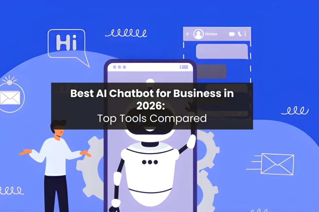 Illustration showing an AI chatbot assisting a business user through automated chat and messaging