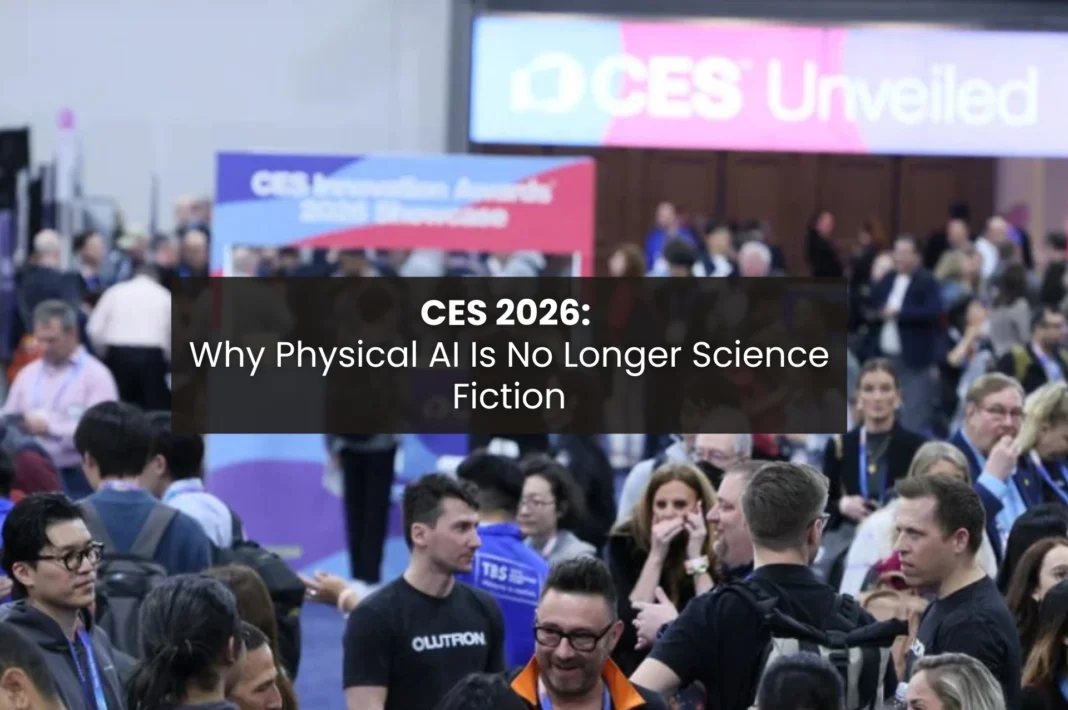 Crowds at CES 2026 exploring physical AI robots, smart companions, and interactive home technology