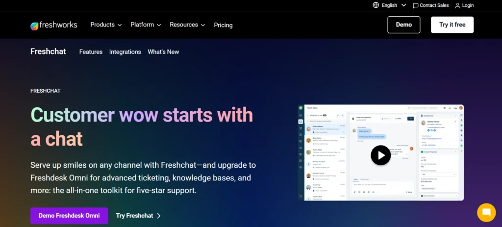 Freshchat AI chatbot for business with live chat, team inbox, and omnichannel support tools