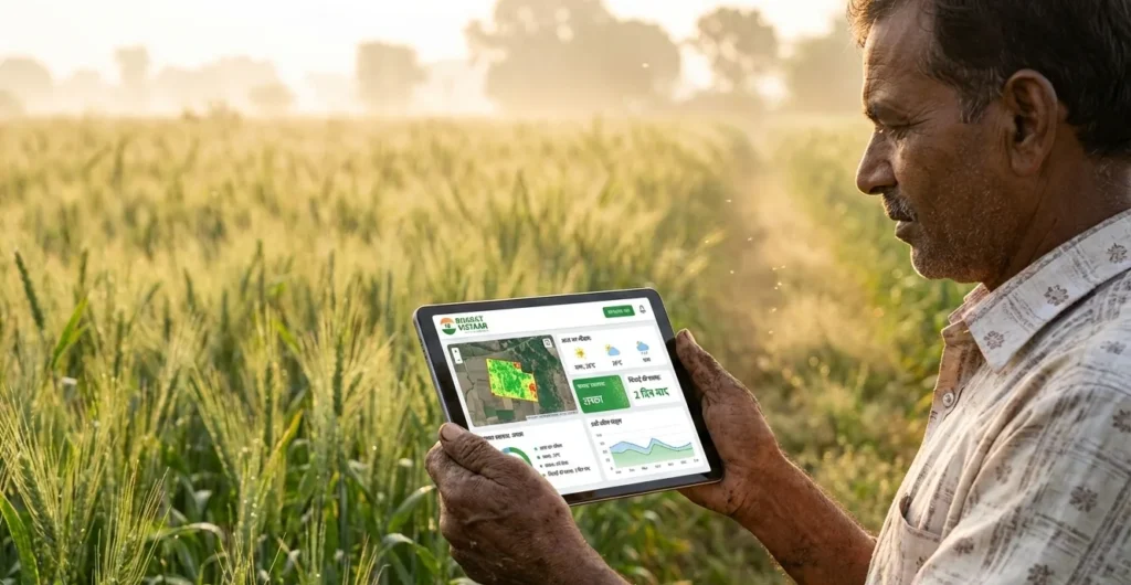 AI in India’s Union Budget 2026 showcased through farmer using Bharat Vistaar for AI-powered agriculture insights