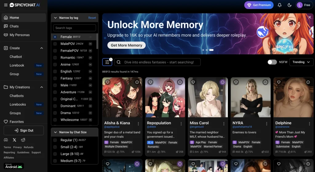 SpicyChat AI website