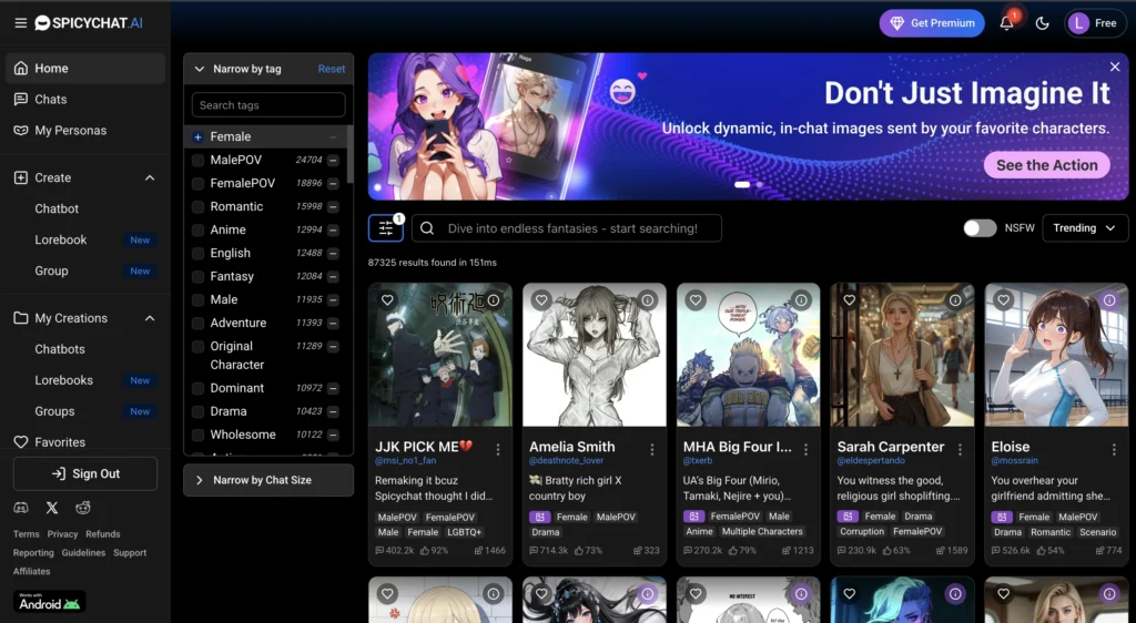 SpicyChat AI website