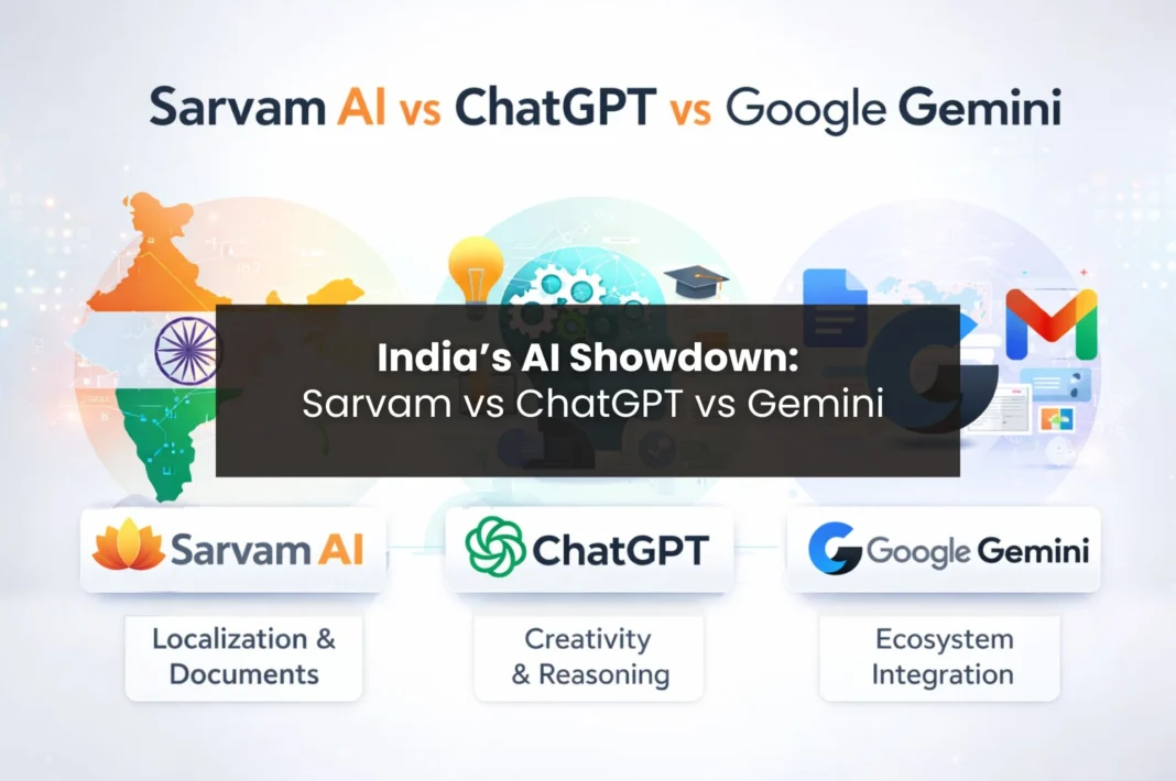 Sarvam AI, ChatGPT, and Google Gemini comparison