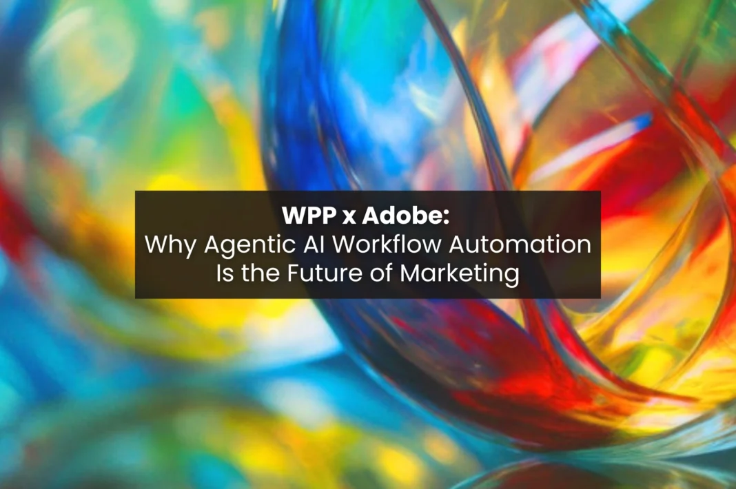 Abstract visual representing WPP and Adobe partnership focused on agentic AI workflow automation in modern marketing operations
