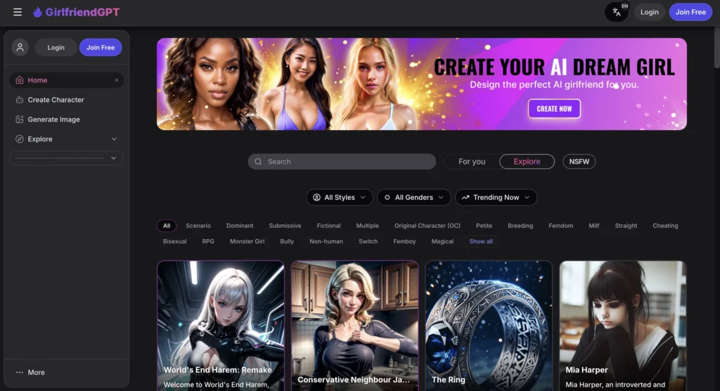 Virtual companion with personality settings on GirlfriendGPT.