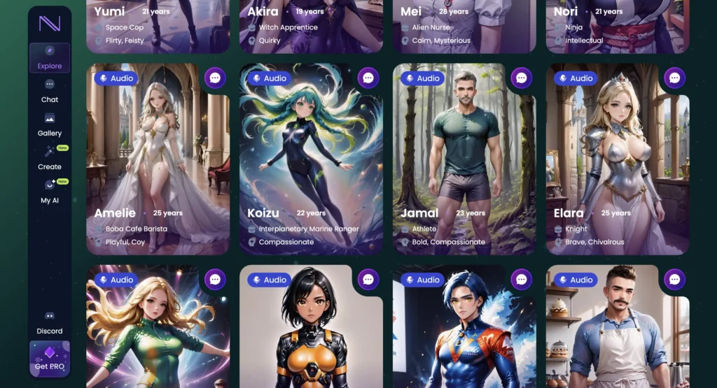 Infatuated AI website showing emotional AI companion chat with anime-style characters