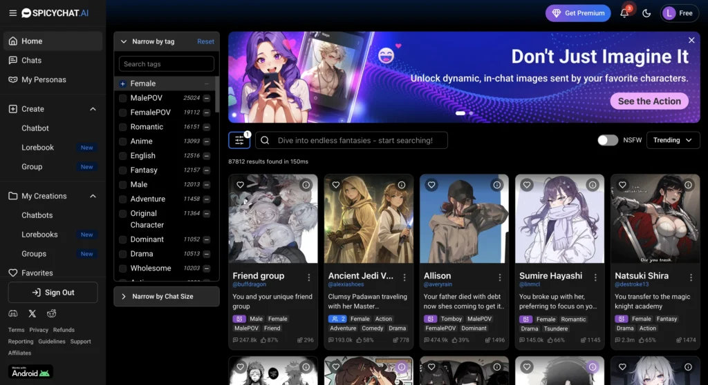 SpicyChat AI website