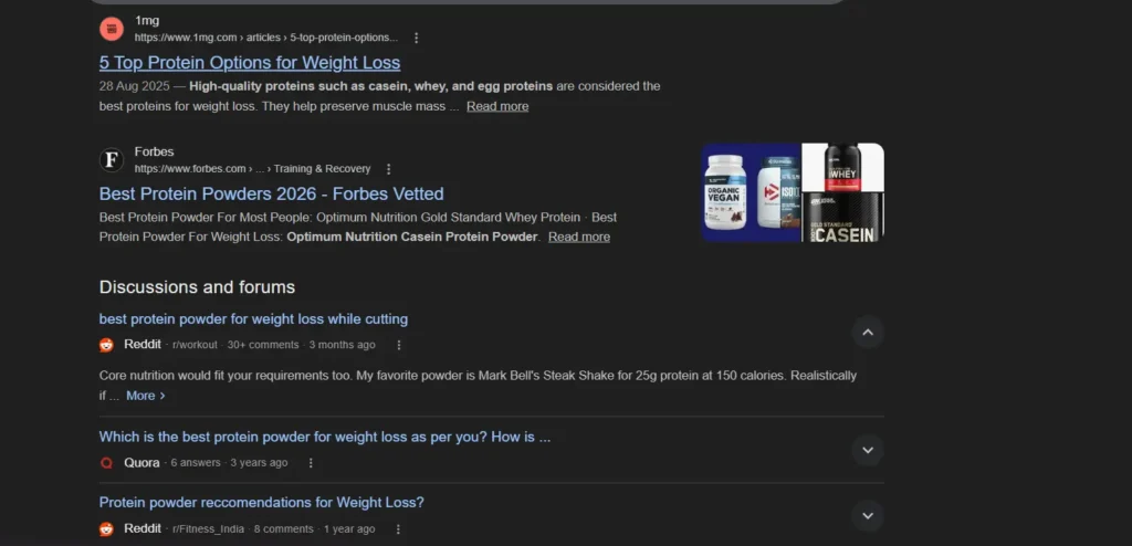 Traditional search delivers ranked links, articles, and forums — leaving the user to open tabs, compare manually, and make their own decision.