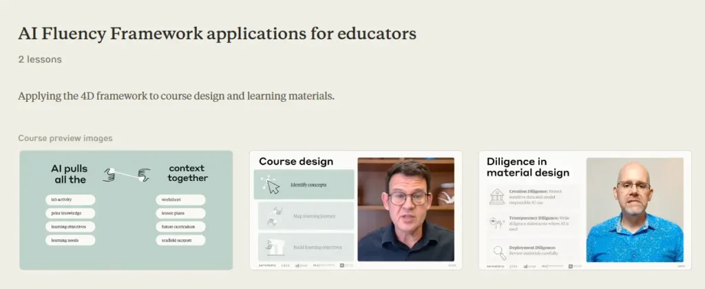 Anthropic free AI courses AI Fluency for educators course curriculum integration