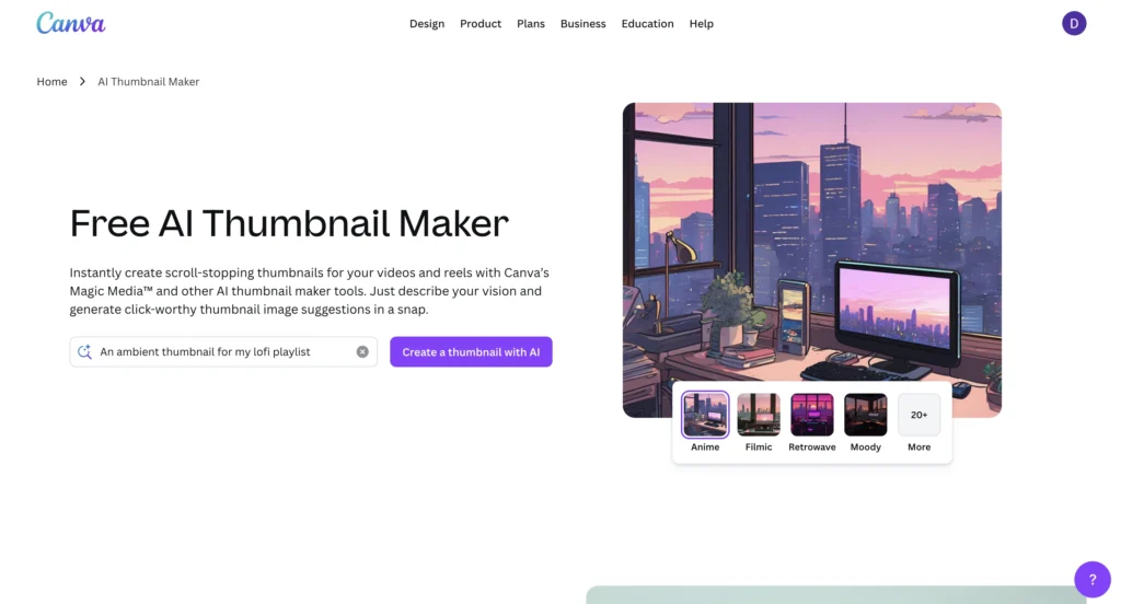 Homepage of Canva showing thumbnail templates, moreover for video content design.