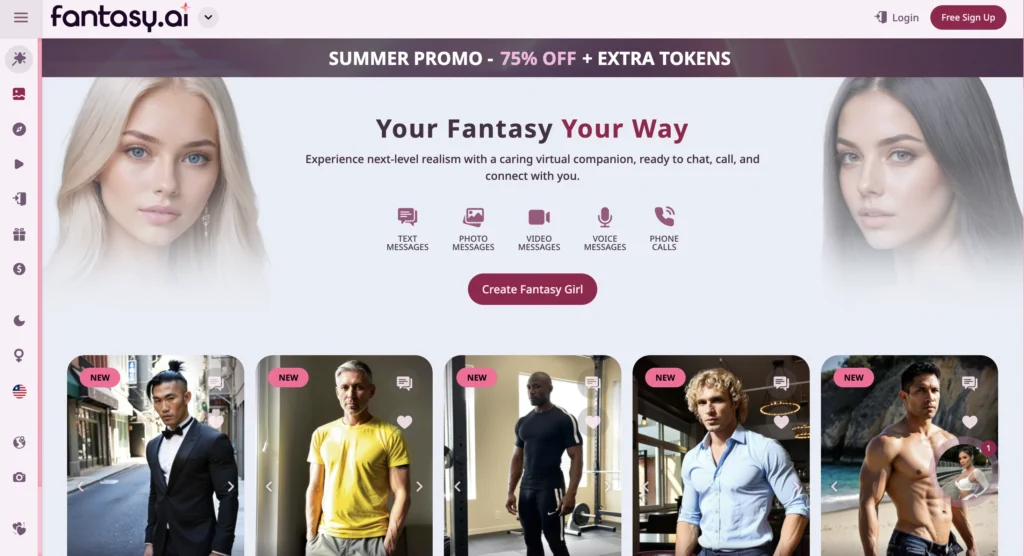Fantasy AI app interface showing character creation and deep personality customization options.