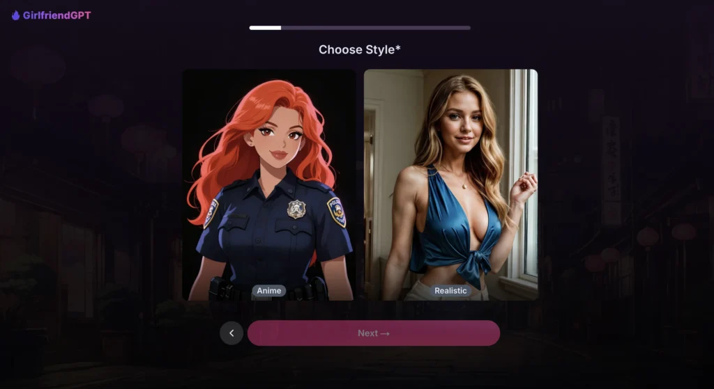 GirlfriendGPT homepage showing AI girlfriend