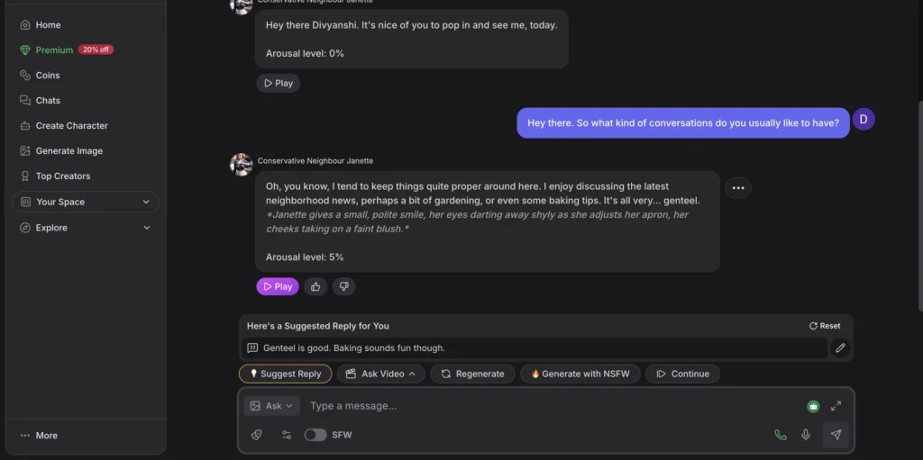 GirlfriendGPT AI companion showing multiple AI companions giving realistic and continuous chat replies.