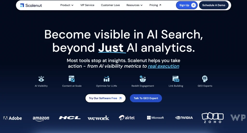 Scalenut homepage showing AI blog writing tools