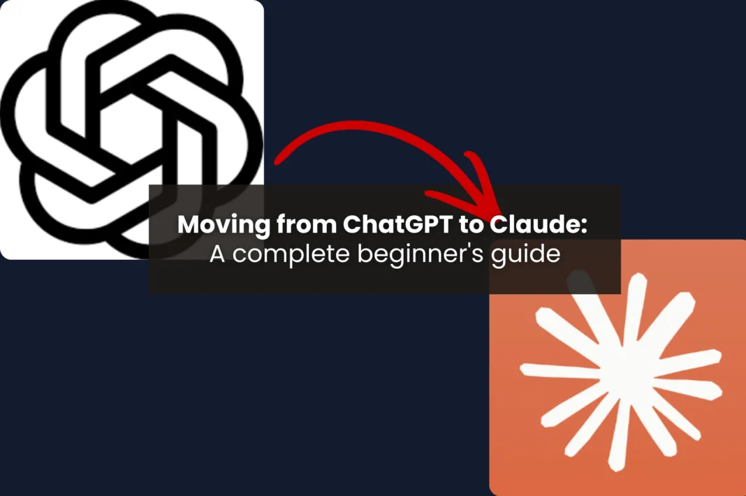 ChatGPT logo with a red arrow pointing to the Claude AI logo, illustrating how to move from ChatGPT to Claude