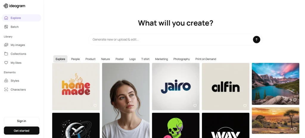 Ideogram AI image generator interface displaying creative visuals generated using AI for content creation