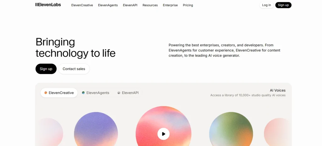 ElevenLabs AI voice generator platform highlighting realistic voice synthesis for content creation