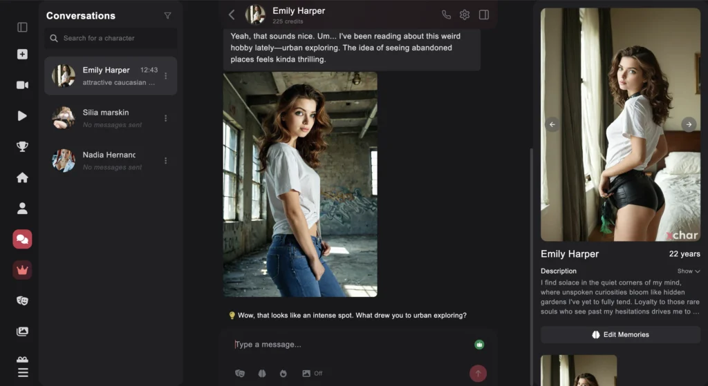 xchar AI companion interface showing personalized character-based conversation with stable responses.