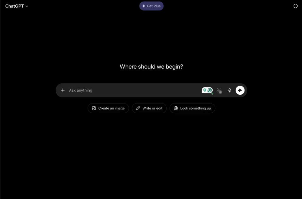 AI assistant interface for writing, coding, and productivity on ChatGPT by OpenAI website.