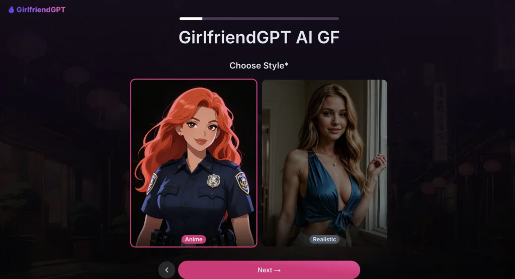 GirlfriendGPT homepage featuring AI girlfriend.