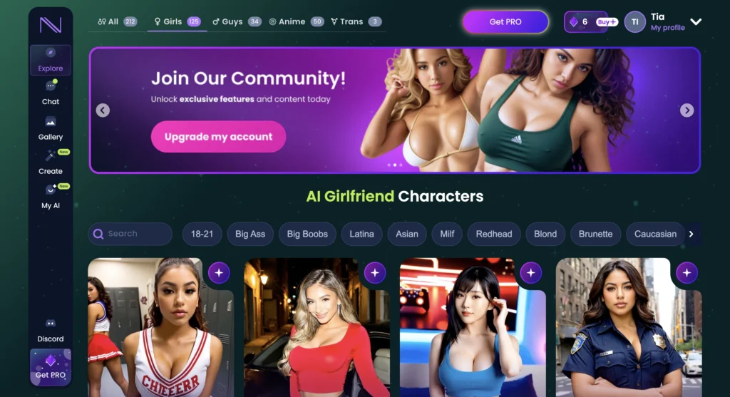 Infatuated AI homepage featuring AI gf companion.