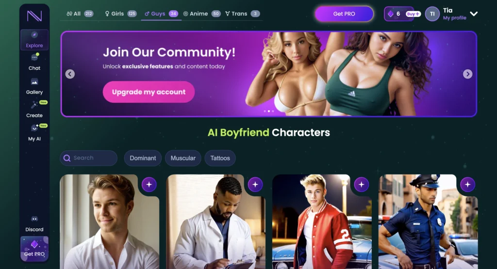 Infatuated AI homepage featuring romantic male AI companions and emotional chat interface.