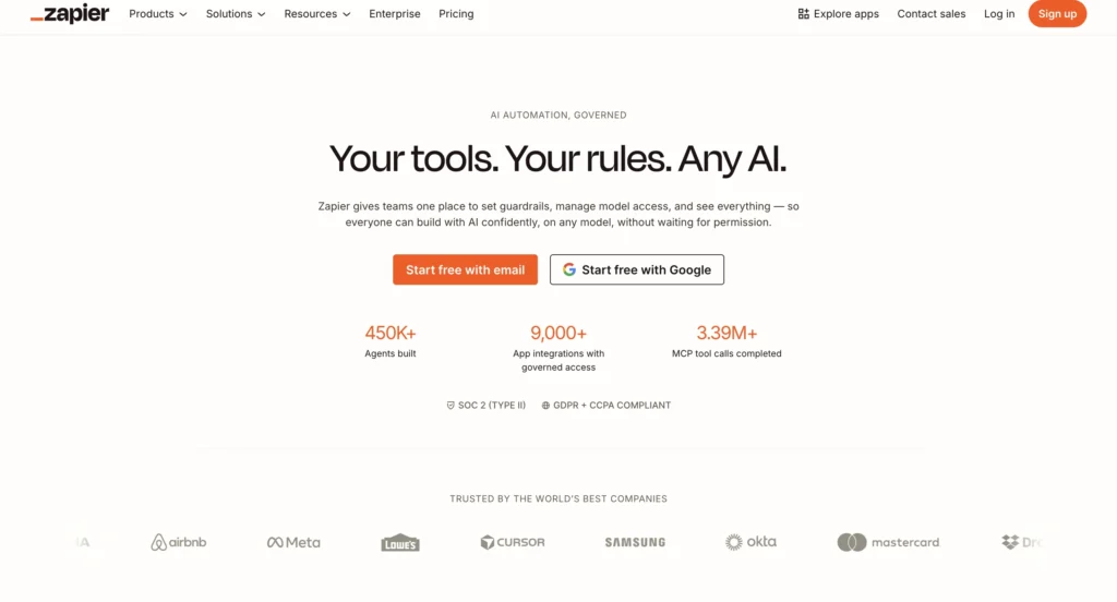 Automation platform connecting multiple apps on Zapier website.
