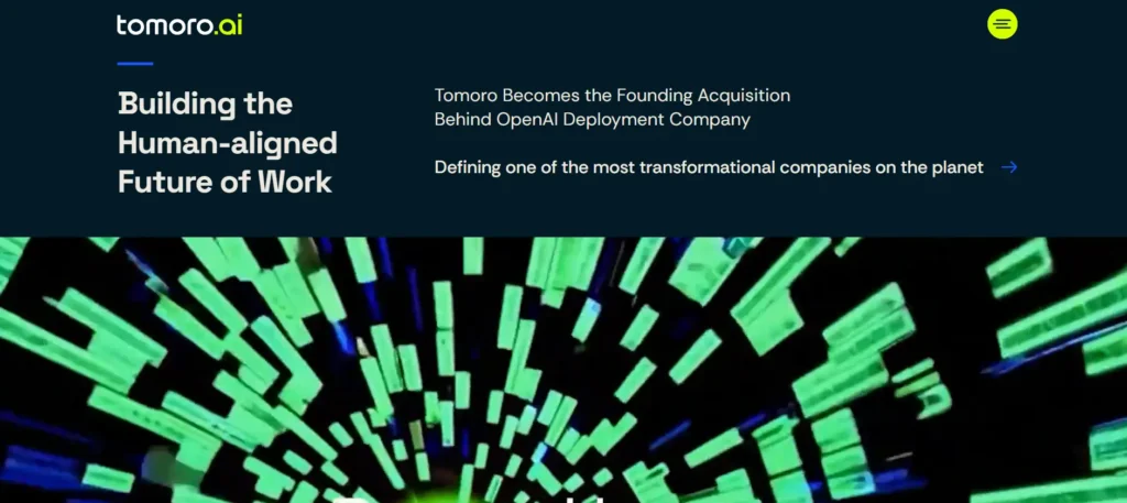 Tomoro.ai website announcing it became the founding acquisition behind the OpenAI Deployment Company